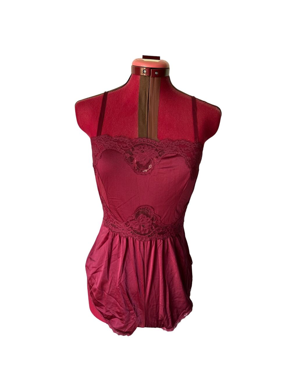 Teddy negligee sheer lace satin burgundy